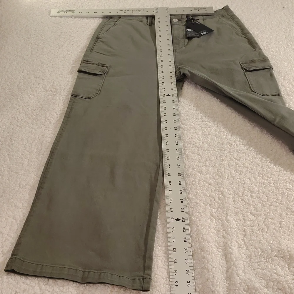 PAIGE Carly Wide Leg Cargo Pocket Jeans – Vintage Ivy Green, Size 32 (10-12) - Picture 12 of 16